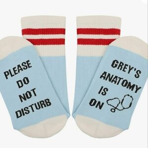 Please Do Not Disturb Grey's Anatomy is On Crew Socks Blue w/Red & White Stripes